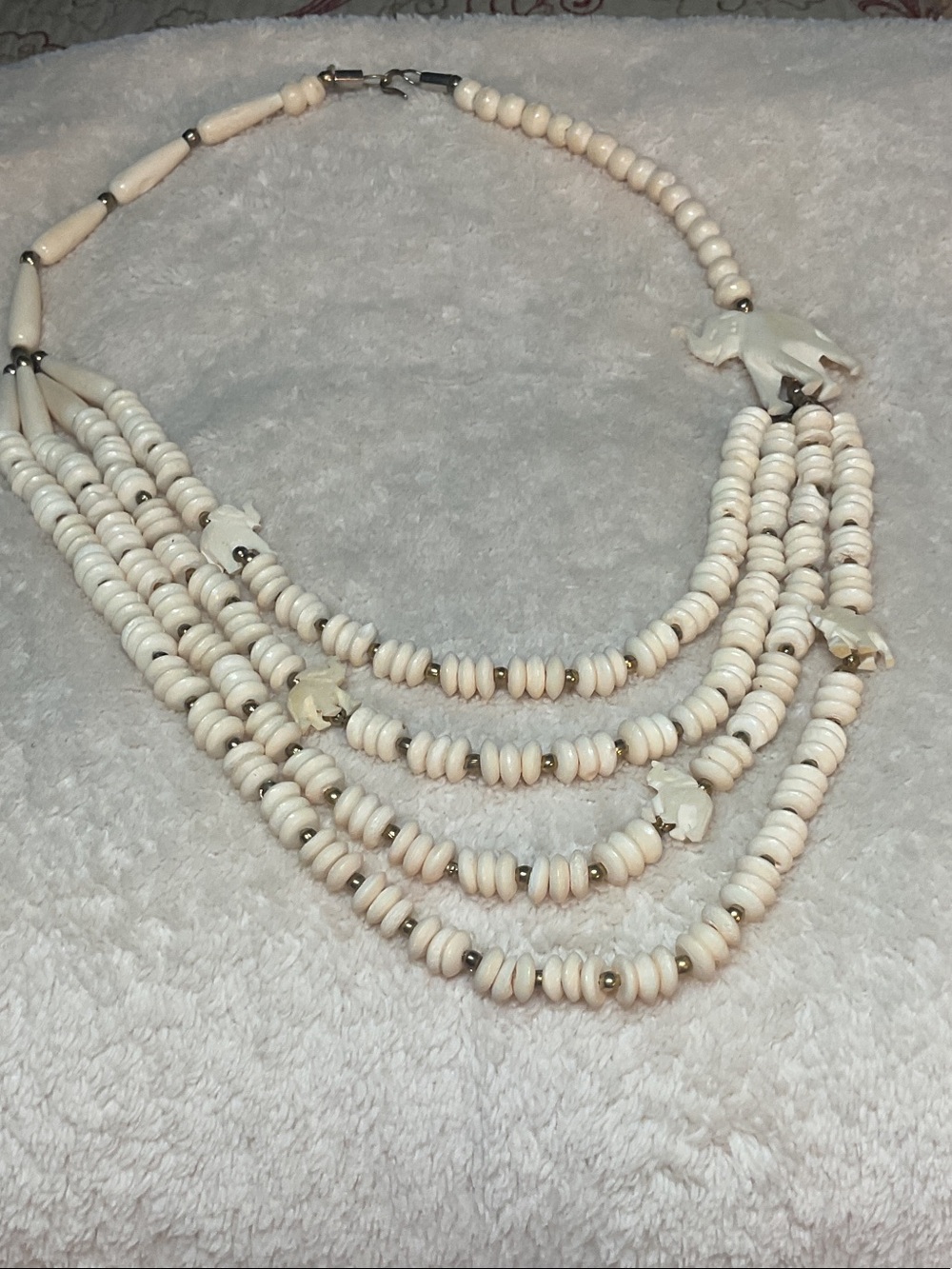 Cream Multi-Strand Beaded Necklace with Elephant Accents